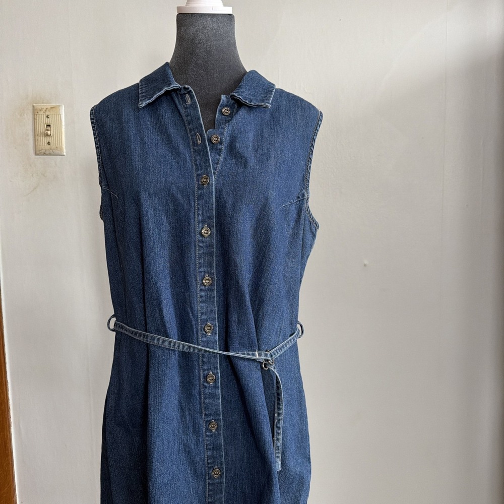 Vintage 90's Denim Jean Sleeveless Button Up Dress. Jumper Route 66. Y2K Large - Picture 4 of 8